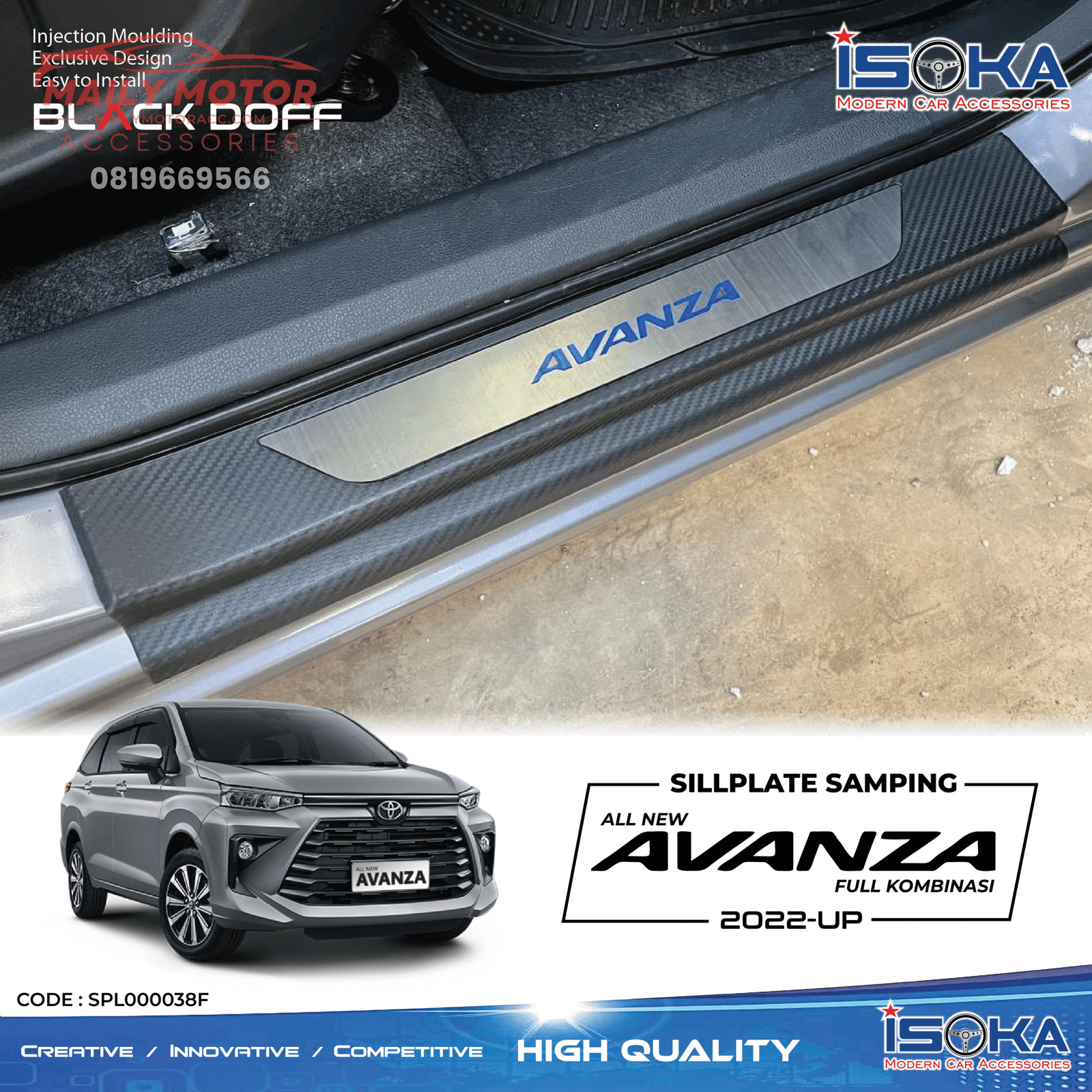 Sill Plate Samping Avanza 2022 - Up Black Doff Lamp & Non Lamp - Gambar 2