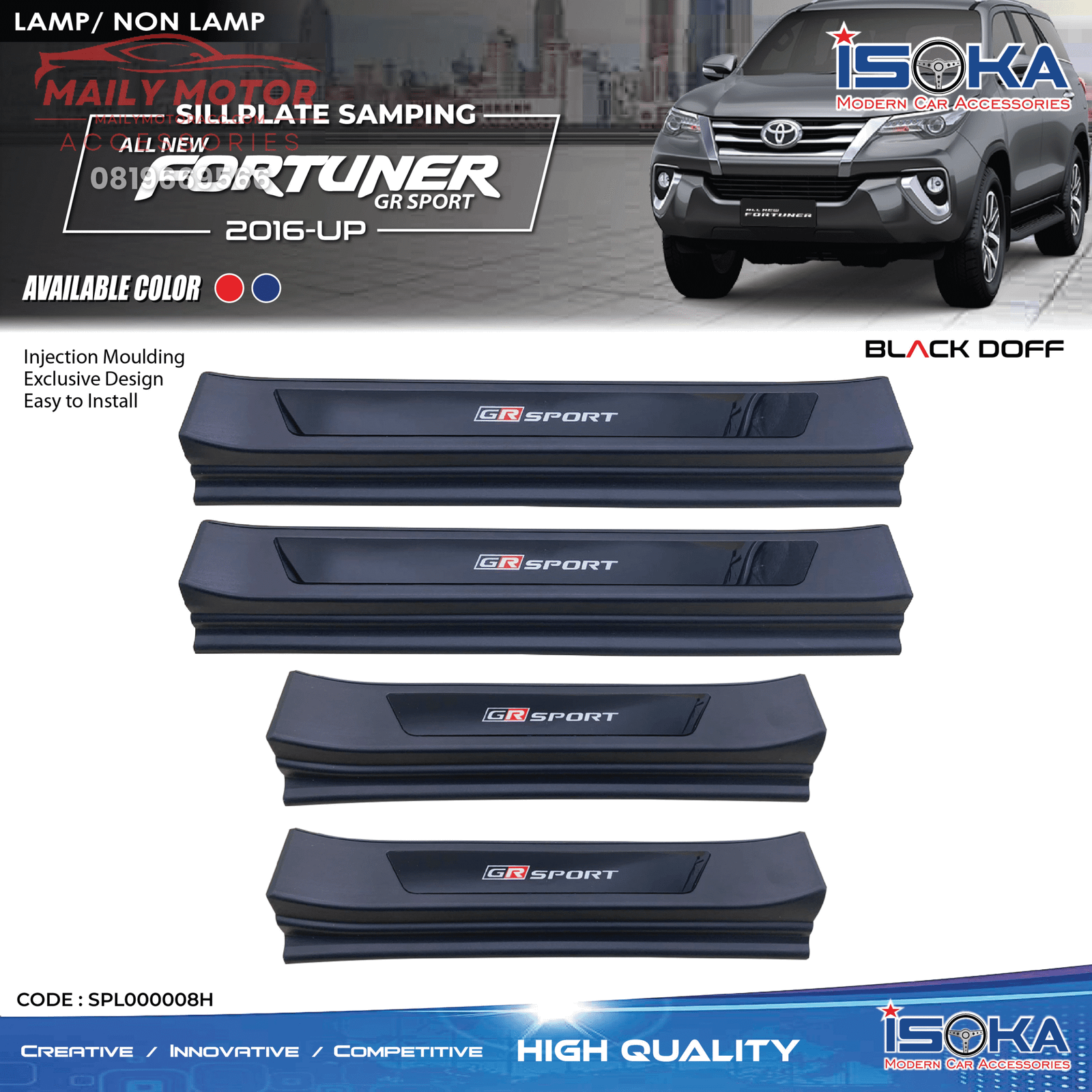 Sill Plate Samping Fortuner GRSport 2016 - Up Black Doff Lamp & Non Lamp