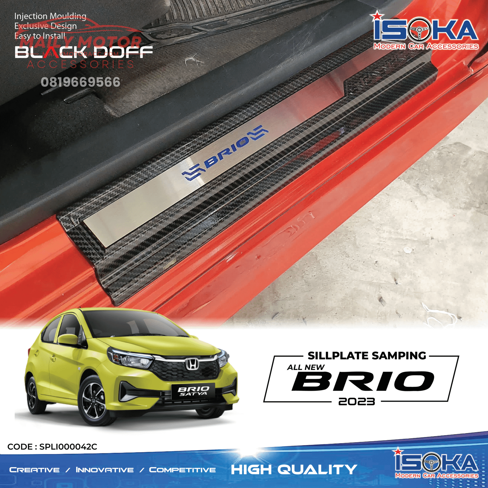 Sill Plate Samping Brio Black Doff Lamp & Non Lamp - Gambar 2