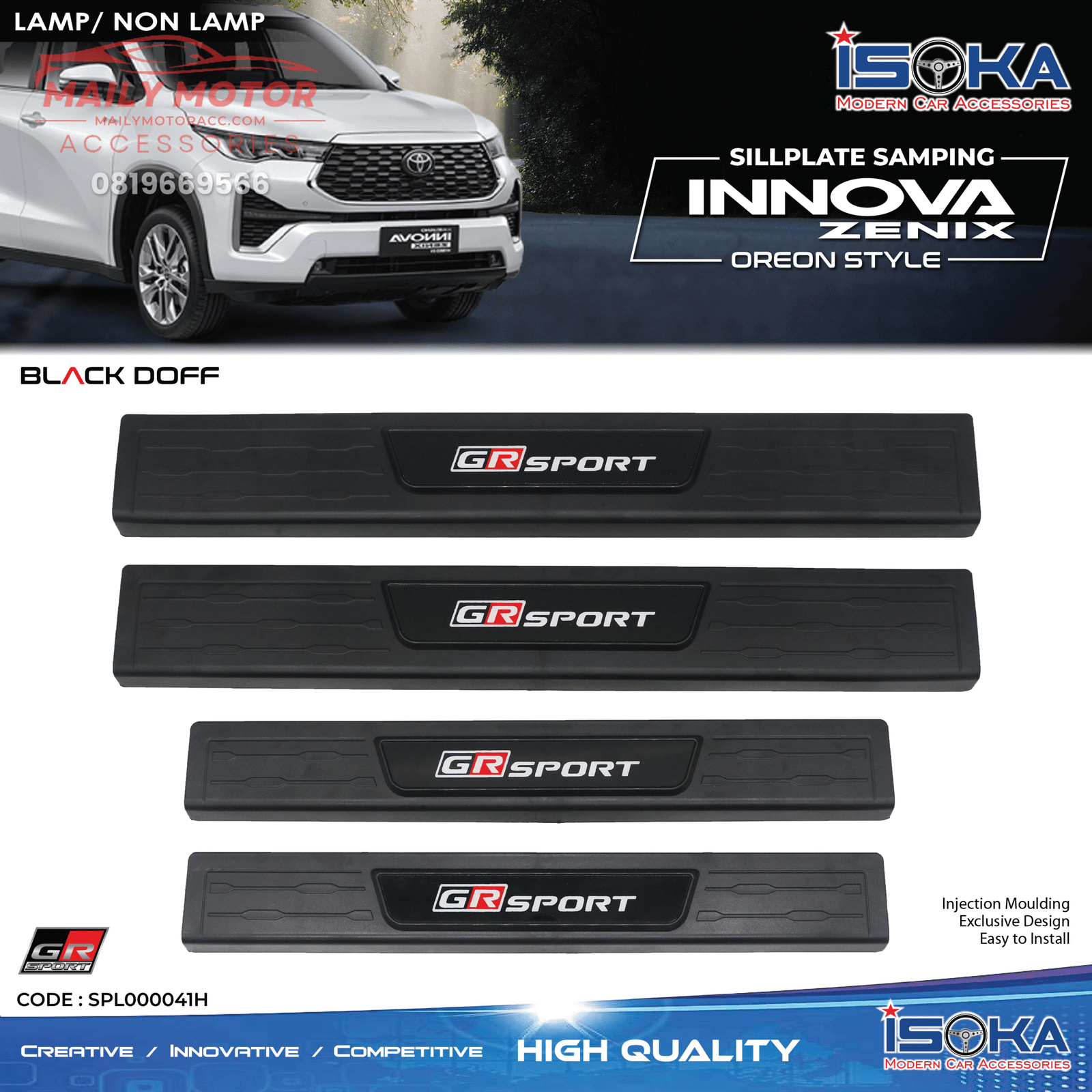 Sill Plate Samping Innova Zenix GRSport Oreon Style Black Doff Lamp & Non Lamp