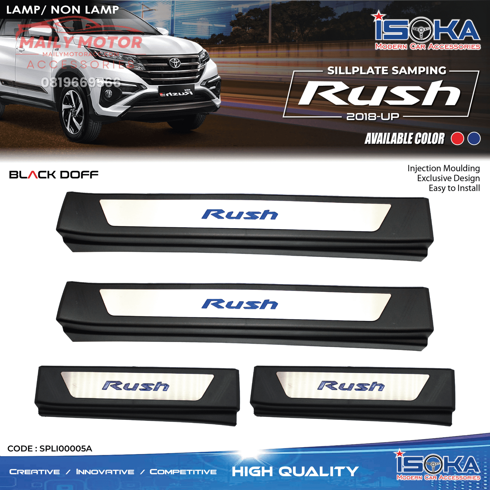 Sill Plate Samping All New Rush Black Doff Lamp & Non Lamp
