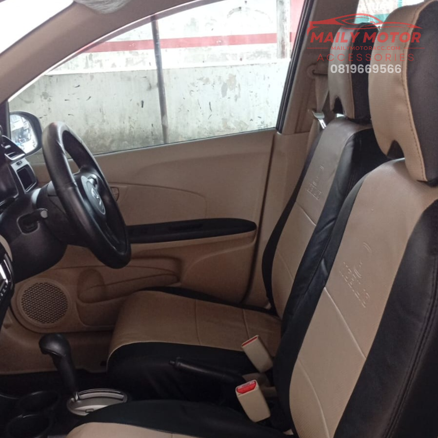 Sarung Jok Mobilio 2017 - Up Model Simple Logo 2 Hitam Cappucino