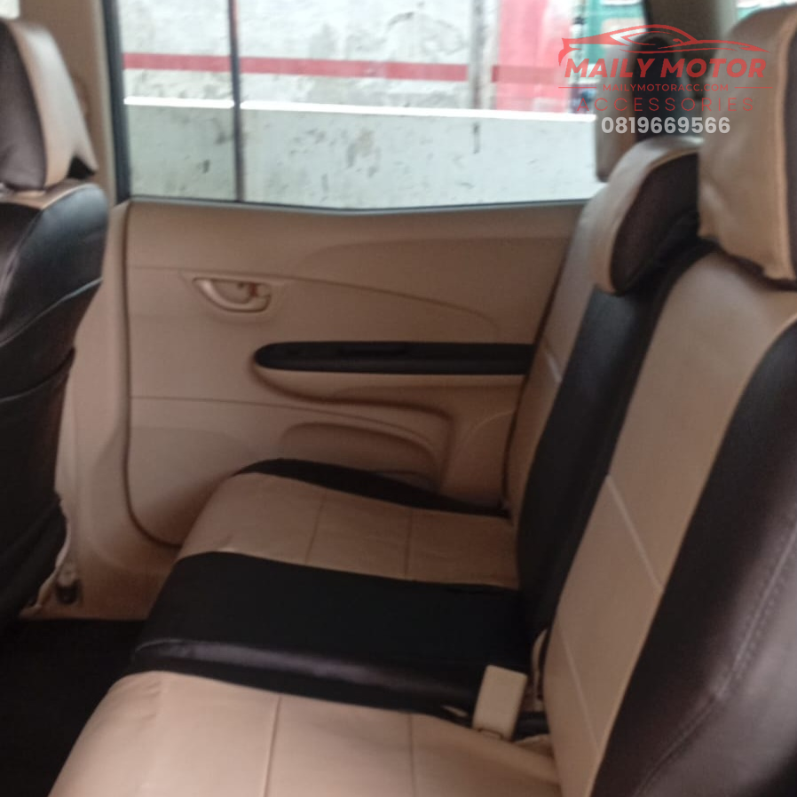 Sarung Jok Mobilio 2017 - Up Model Simple Logo 2 Hitam Cappucino - Gambar 2