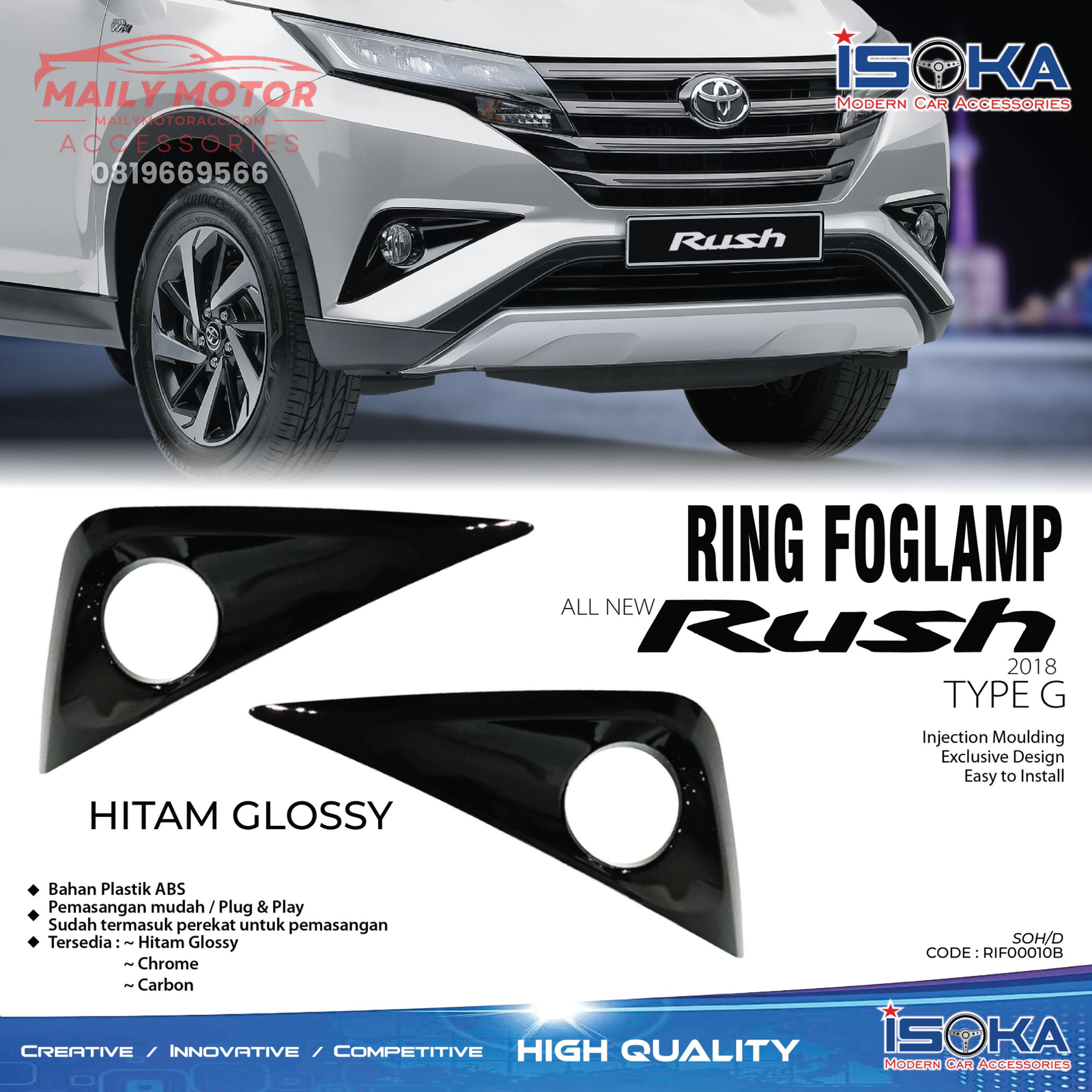 Ring Fog Lamp Rush 2018 Type G Hitam Glossy